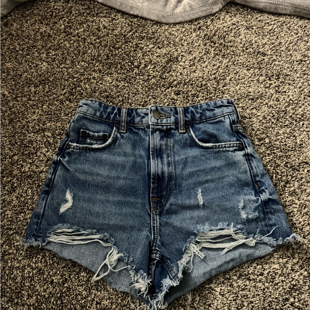 Zara Blue Distressed Jean Shorts